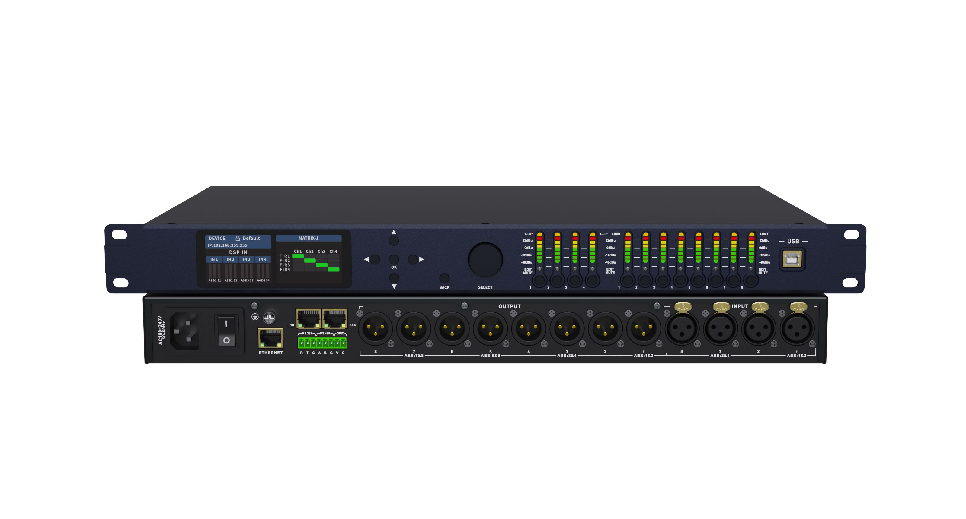 Stage Lighting Accessories 4 - Input 8 - Output DSP Digital Audio Processor for Speakers, with LCD Display and Multiple Connectivity Options JQ0003