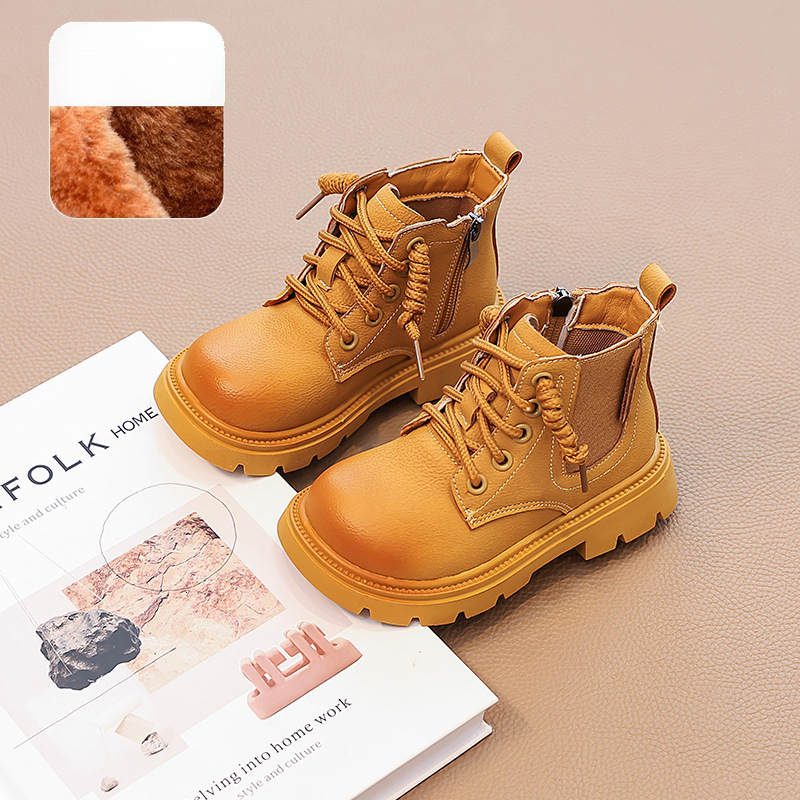 New winter men's and women's fashionable Martin boots, British style trendy short boots, yellow boots, wool cotton versatile boots, designer