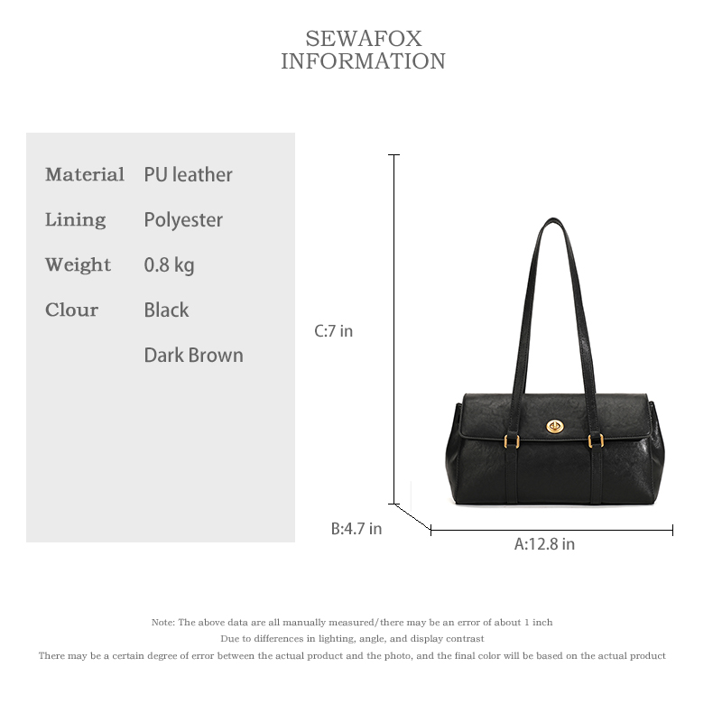 Sewafox Women's Shoulder Bag Fashion Retro Shoulder Bag Suitable for Daily Use Black Dark Brown