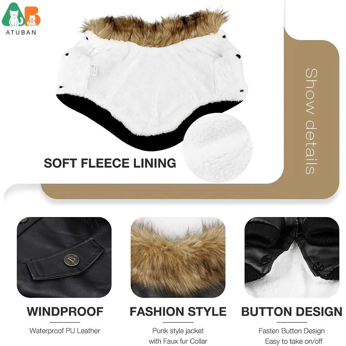 ATUBAN Leather Dog Coats Waterproof Dog Winter Coat Puppy ets for Small to Medium Dogs clothes for pets dog clothes winter X250928