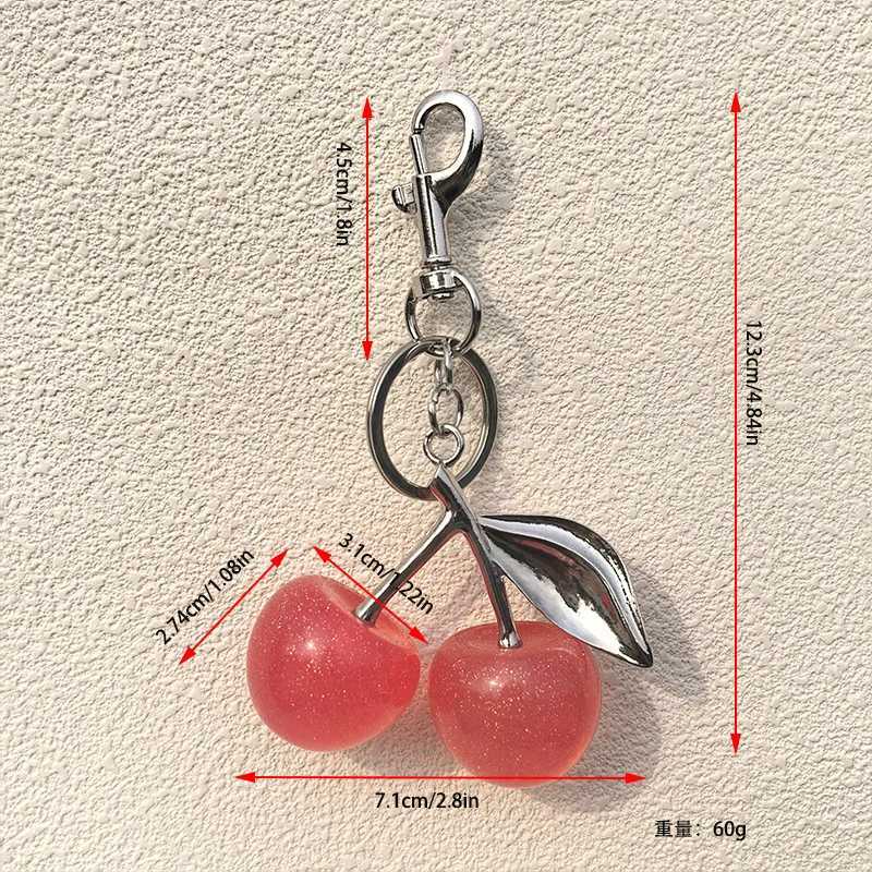 Luxury Fashion Delicate Red Cherry Charm Keychain 3 Color Gold Silver Keyring Elegant Womens Backpack Purse Charm Earrings Jewelry Y250929as