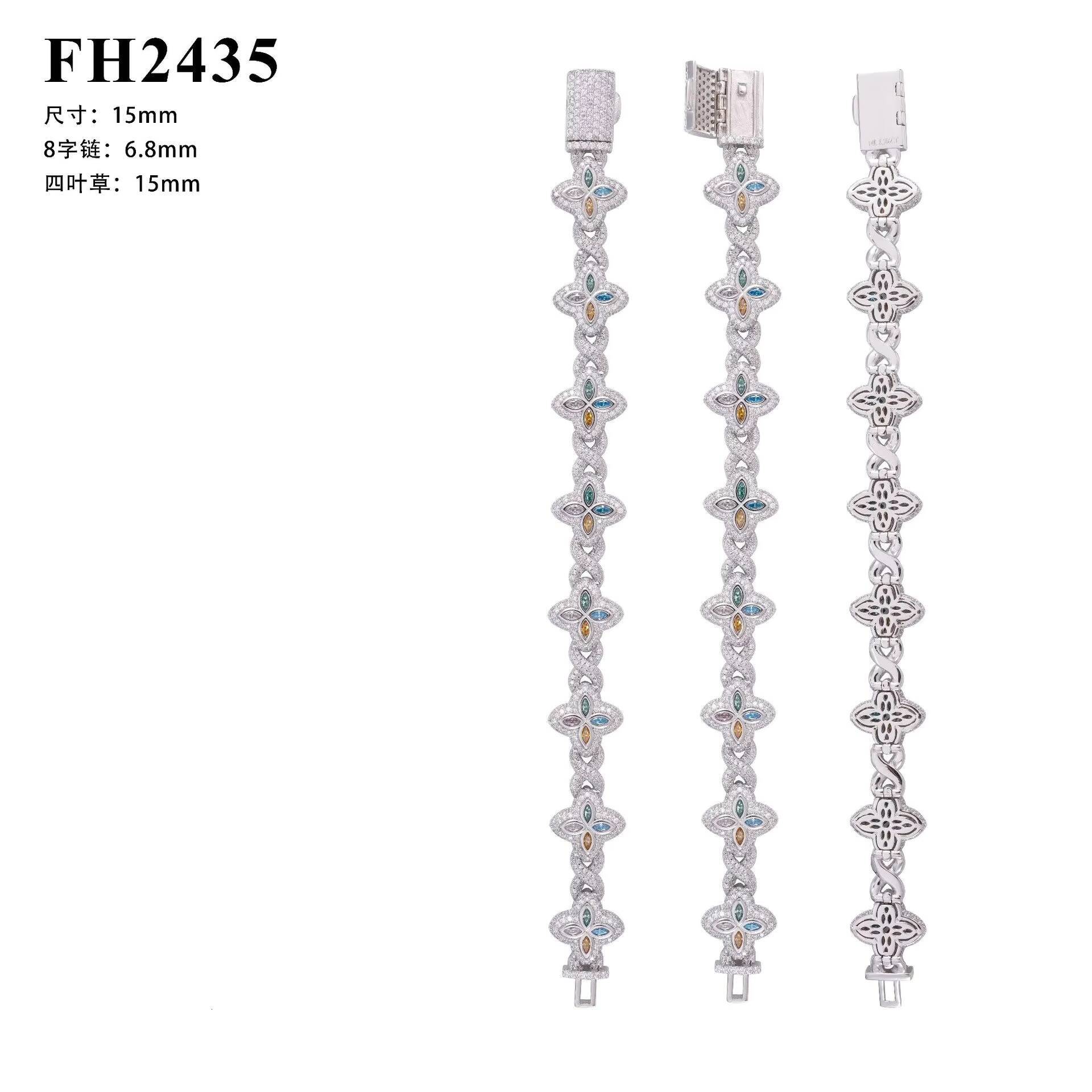 925 Silver European American HipHop Street Fashion Bracelet CrossBorder 15mm Explosion Color Cuban VVS Moissanite Bangle