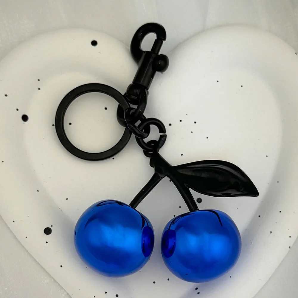 Luxury Mirror Face Blue Cherry Keychain Summer Fruits Cherries Pendant Keyring For Women Men Jewelry Bag Accessories Gift Y250929as