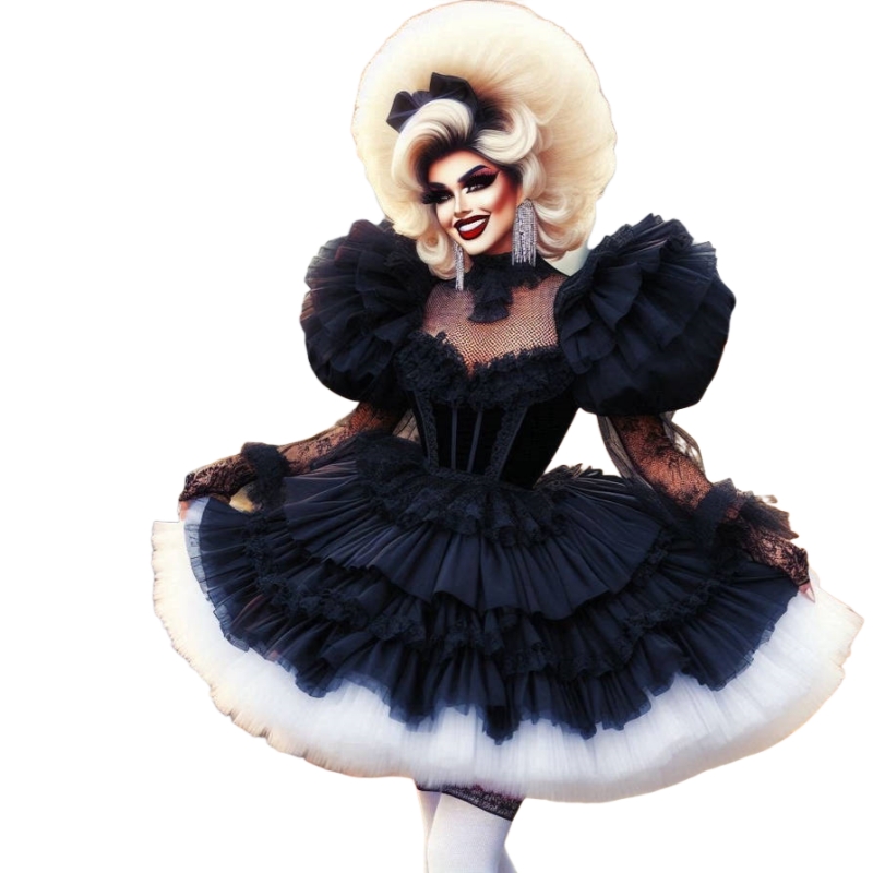 Gothic Short Ball Gown Prom Dresses Ruffles Tiered Black And White Halloween Costume Lolita Cosplay Party Gowns