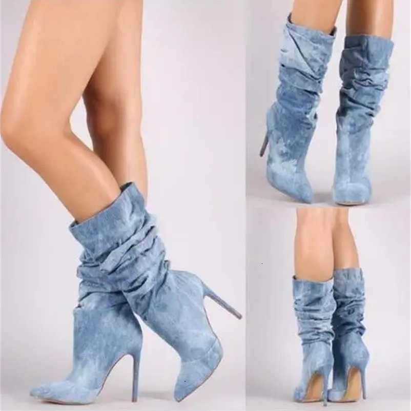 Autumn and winter womens high heels suede leather long knee high heels womens waterproof red and black party shoes womens large 240704bj