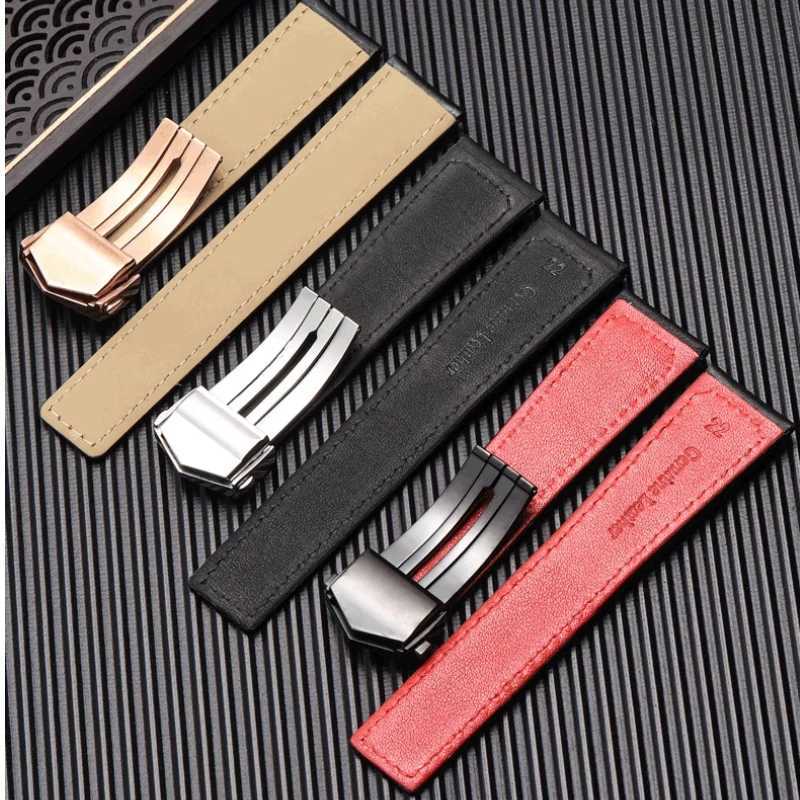 COW Genuine Leather WATCH StrAP 19mm 20mm 22mm WATCHband for Monaco F1 WATCH band Red Men Fold buckle Bracelet W250928