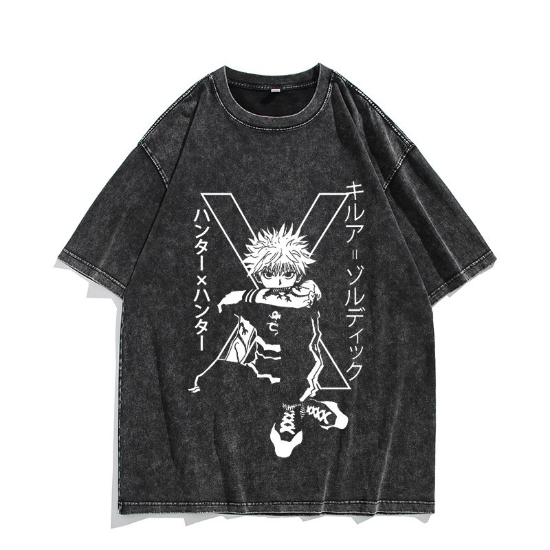 Hunter x Hunter Anime T-Shirt Short-Sleeve Summer Washed Distressed Hem 100% Cotton Loose-Fit Top Japanese Anime - CJ7642