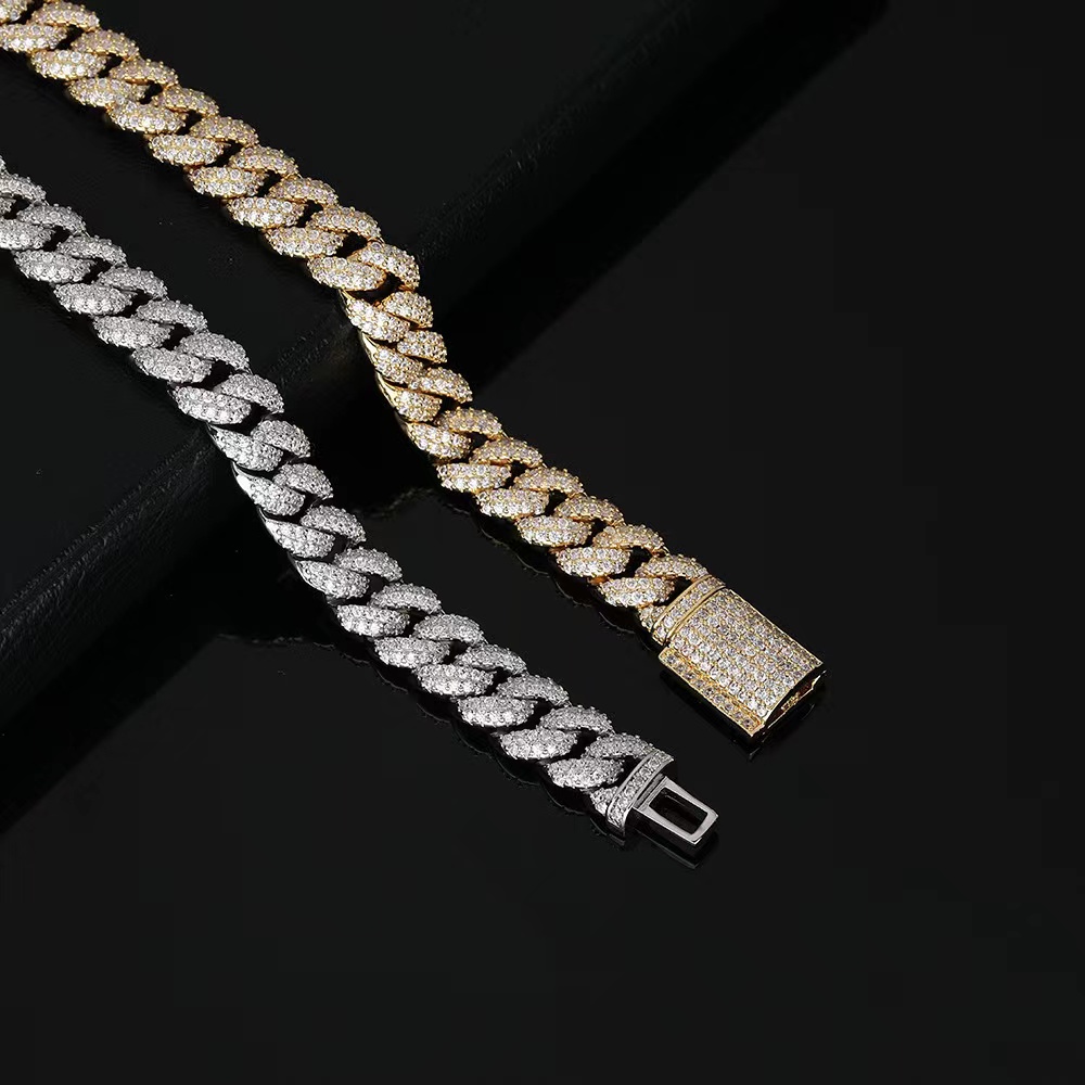20mm Baguette Miami Cuban Link Chain VVs Moissanite Diamond 925 Sterling Silver Rose Gold Plated 18-24 Necklace