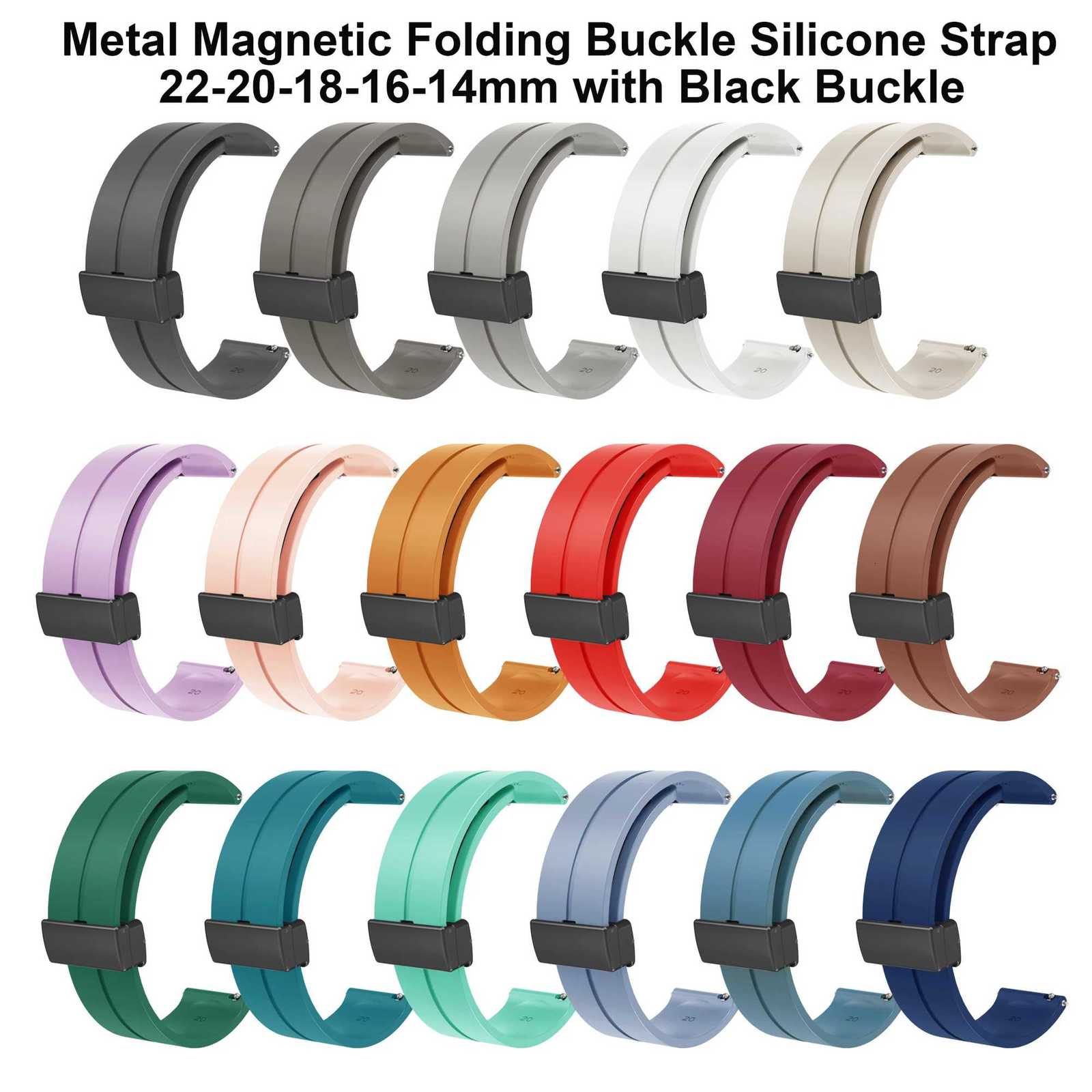 16MM 18MM 20mm 22mm Silicone Magnetic Buckle Watch Strap Band For Huawei GT2 Smart Watch Connected Bracelet Black Watchband Man W250928