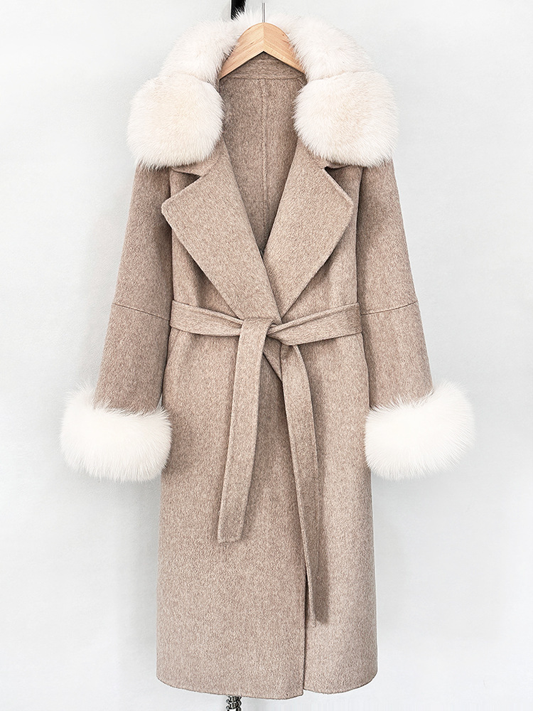 Fox fur collar double-sided wool sheep coat women's autumn and winter new long high-end woolen coat long coat women wool coat women designer