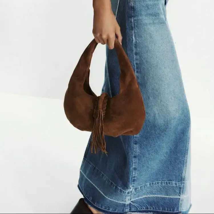 WOMENS FRINGED SHOULDER BAG Luxury Design Suede Top Handle Handbags Solid Color HalfMoon Shoulder Bags Z250928