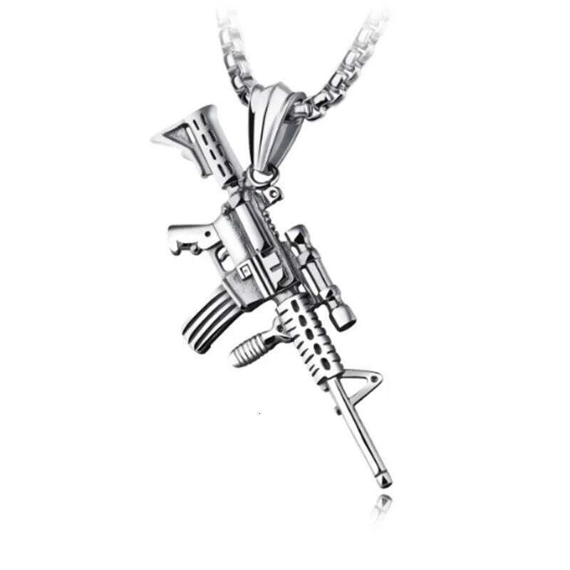 Men's Gun Pendant Necklace Fashion Hip Hop Jewelry Accessories Stainless Steel Chain