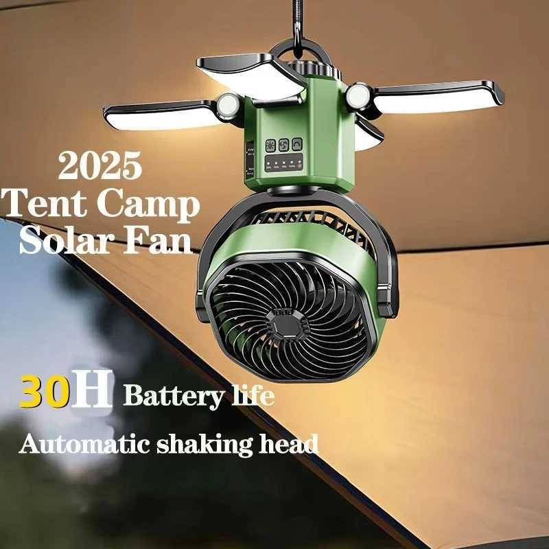 Eary Camping Solar Fan With 6000mAh Battery Powered Tent Camp Fan With Light 4 Speed Wind Adjustable Air Cooling Fan For Outdoor C250928