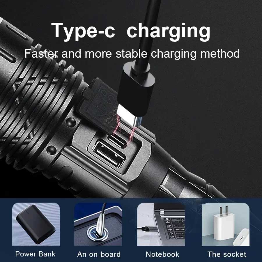 High Power LED Flashlights Super Bright Rechargeable Flashlight 4000M Most Powerful Tactical Torch Outdoor Camping Lantern D250928