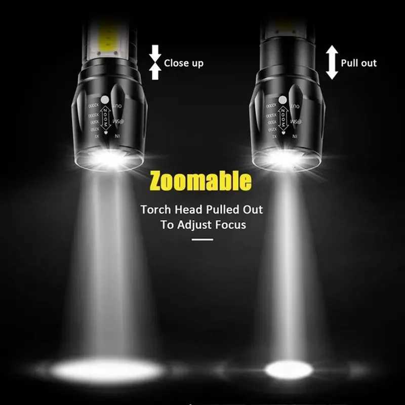 Powerful Mini LED Flashlight COBtXPEZoom Torch Built In Battery USB Rechargeable With Pen Clip Outdoor Camping Emergency Lamp D250928