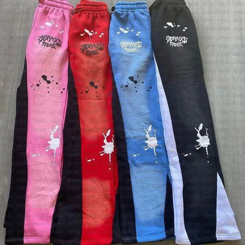 Retro Sweatpants Y2K Patchwork color contrast Straight Leg Pants Men Womens Fashionable Sports Street Casual Trousers 241019