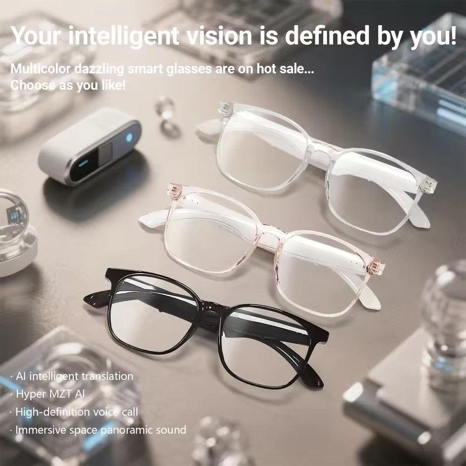 New AI Translation Bluetooth Glasses - Supports 100+ Languages Real-Time Translation, Music Playback & Calls, Smart Glasses