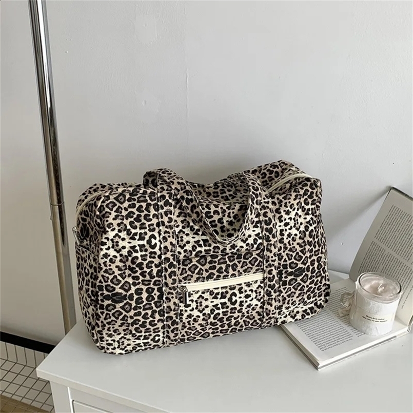 Leopard Pattern Womens Canvas Shoulder Bag Casual Simple Large Capacity Shopping Travel Handbag 240723ZYl