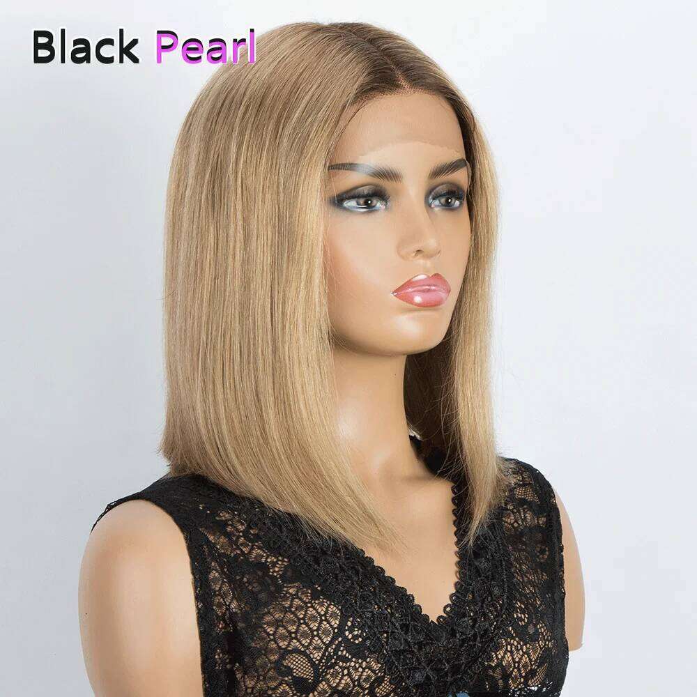 Short Bob Ombre Blonde Human Hair Wigs Straight 180 Density T Lace Front Colored Wig With Dark Roots For Woman Xiusiyuan2509