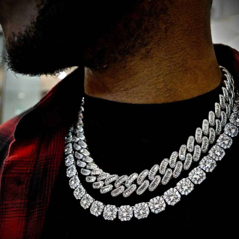 12mm Iced Out Square Cluster Tennis Chain Micro Pave Cubic Zircon Cuban Link Necklace Bracelet With Giftbox for Men Women