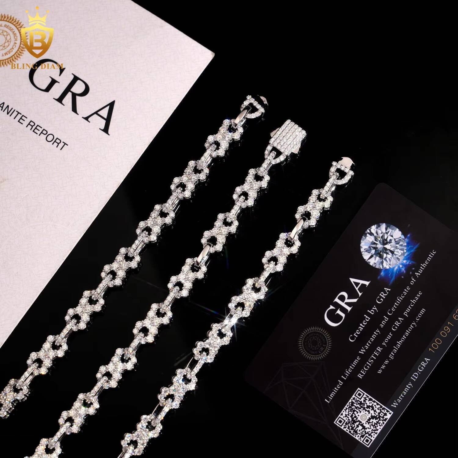 85mm Sterling Silver 925 GRA Certificated Hip Hop Jewelry VVS Moissanite Cuban Link Chain Bracelet