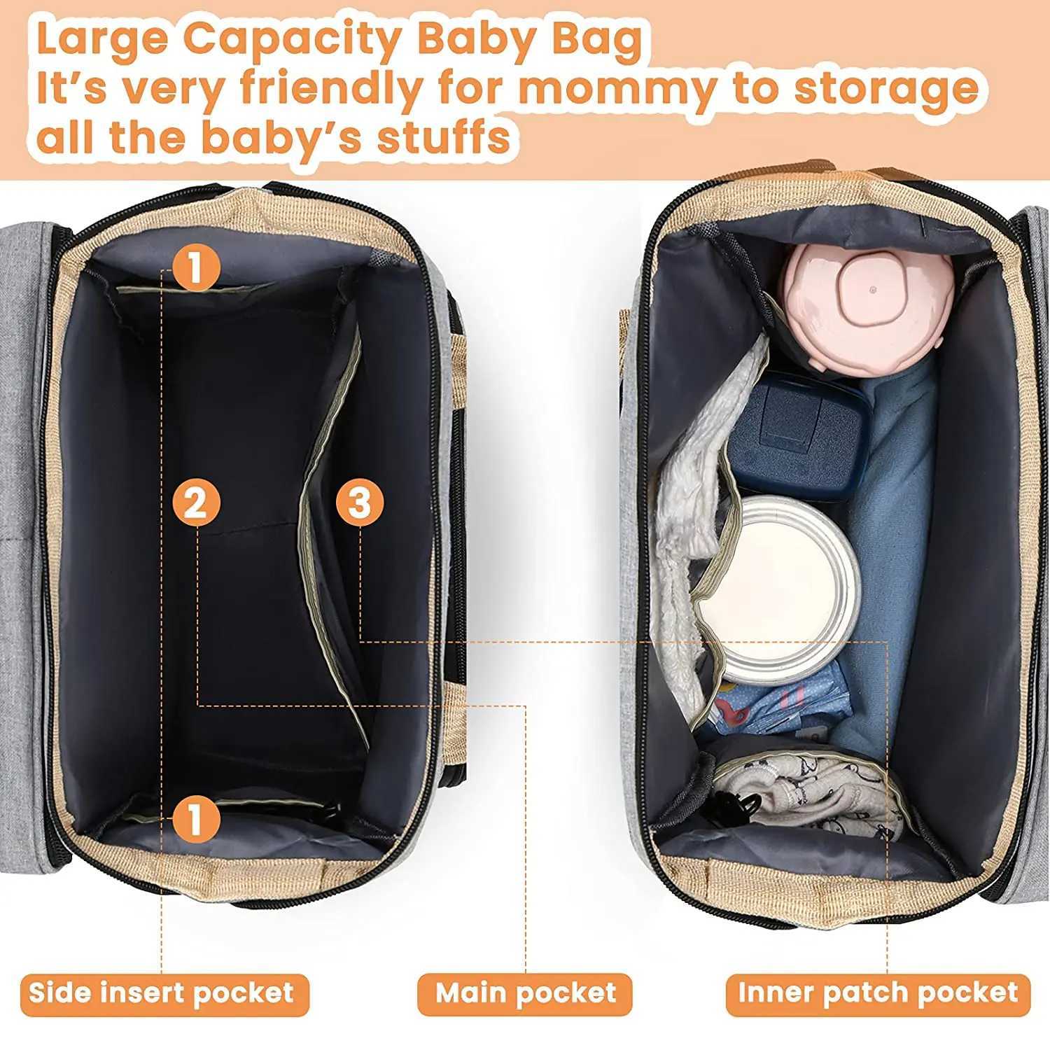 Fashionable Mommy Bag Folding Baby Bed Mother Large Capaci Portable Milk Bottle Diaper Double Shoulder Moms BagXJ250928