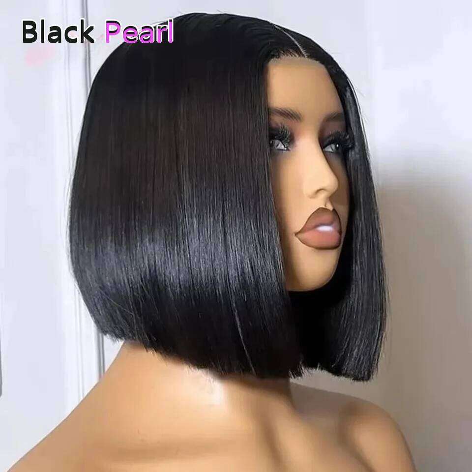 Pearl Brazilian Straight Bob Short Lace Part Human 200% Density Cheap Nature Remy Black Dark Hair Wigs Xiusiyuan2509
