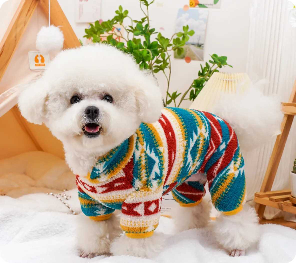 Vintage Bohemian Pet Apparel Plush 4Leg Dog Cat Costume Cozy Winter Animal Jumpsuit with Retro Style X250928