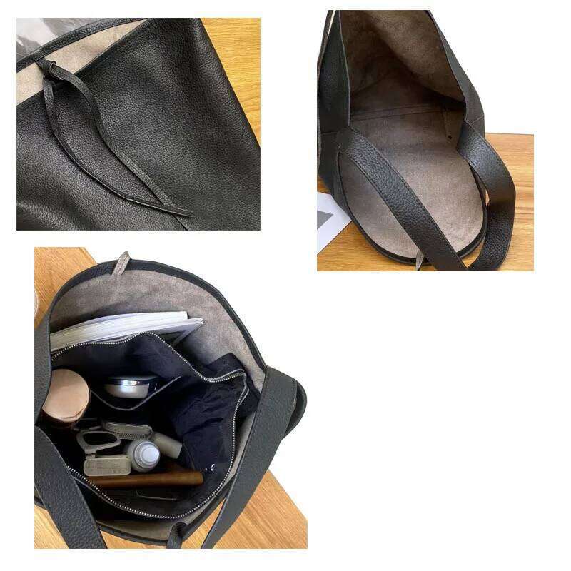 Women's Leather Armpit Women's Large Capacity Shoulder Tote Top Layer Cowhide Commuter High-End Sense Bucket Bag Suotong0912 250912 Suotong2