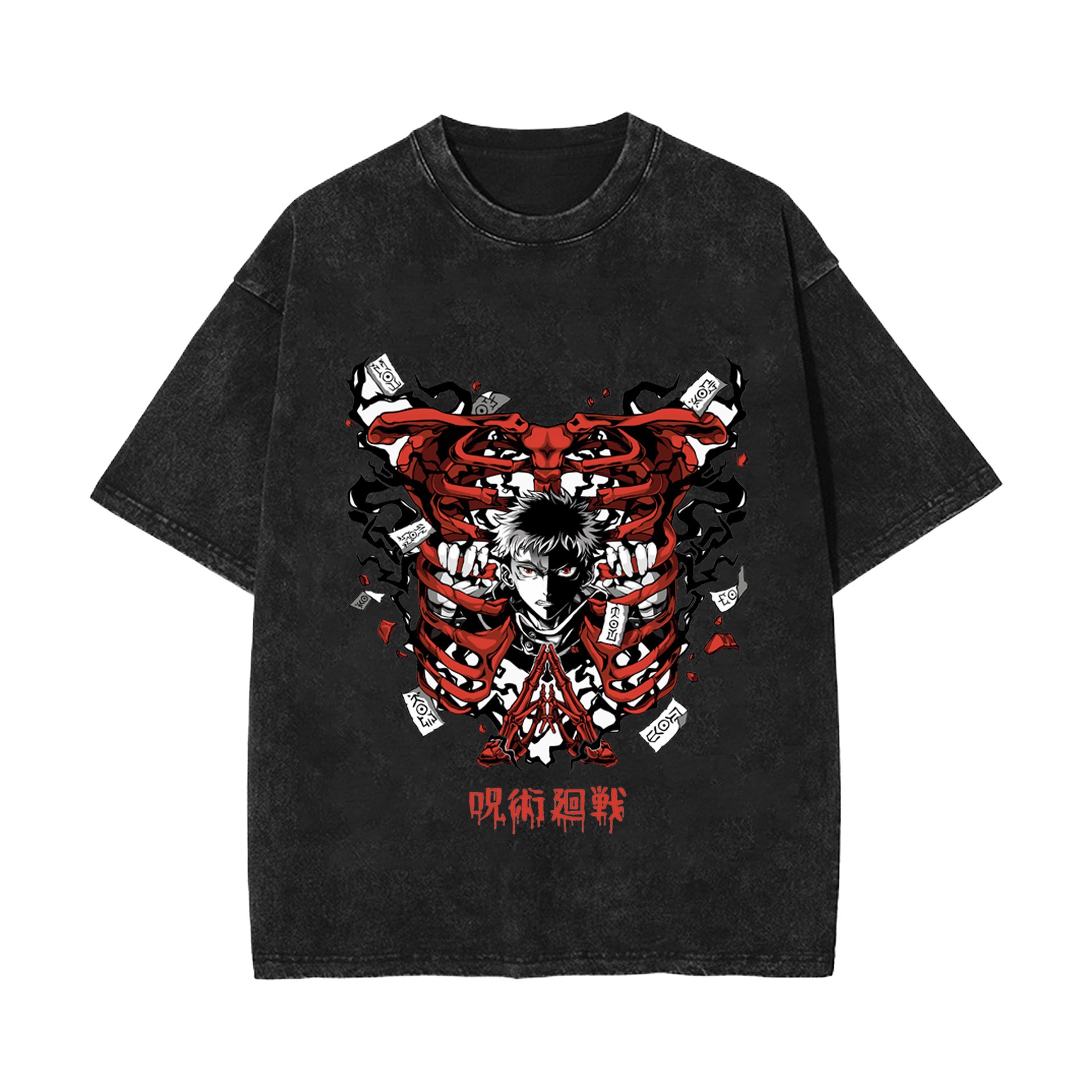 2025 New Summer Jujutsu Kaisen Anime Washed Vintage Short-Sleeve T-Shirt American High-Street Fashion Cotton T-Shirt - TT8925