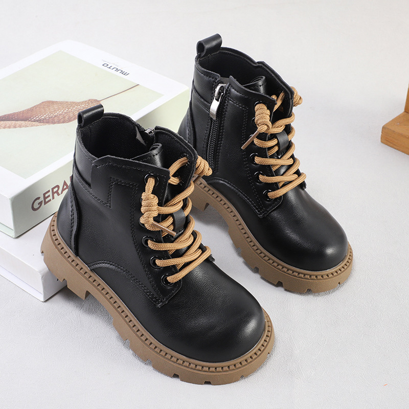 Autumn and Winter New Children's Martin Boots British Boys' Black Boots Side Zipper Girls' Short Boots Fashion Trendy Boots Designer Sh