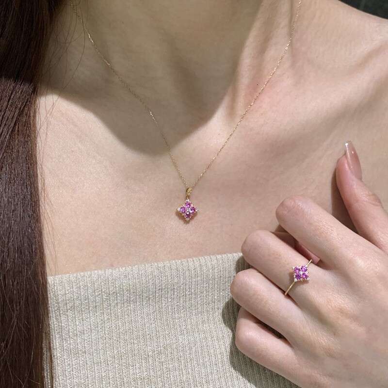 Purple Gemstone Four-Leaf Clover Necklace Women, Luxurious and Exquisite Open Ring for Women