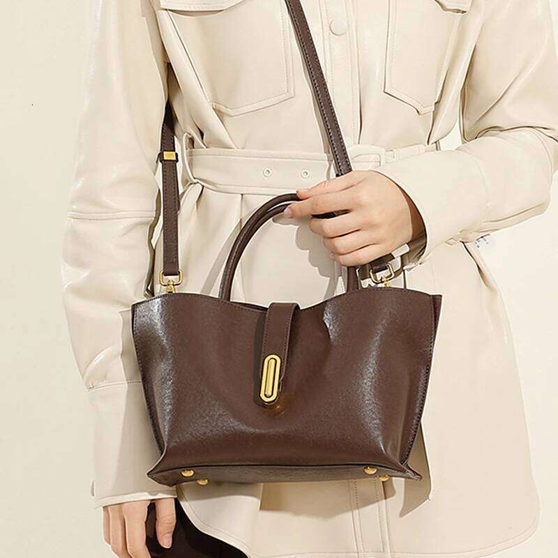Hifashion Vintage Genuine Leather Tote For Women 2025 Designer Commuting Shoulder Bags Crossbody Ladies Handbags