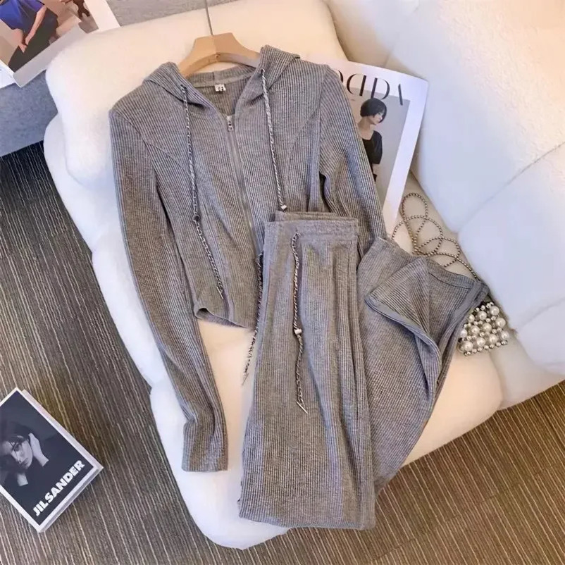 Plus Size Spring Womens Weight Loss Hoodie Long Sleeve Casual Pants Fashion Style Sportswear 2piece Set 240927