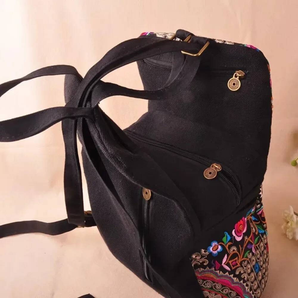 Fashion Vintage Artistic Embroidered Women Canvas Backpacks Handmade Floral Embroidery Rucksack Schoolbag Denim Travel Bags high-quality