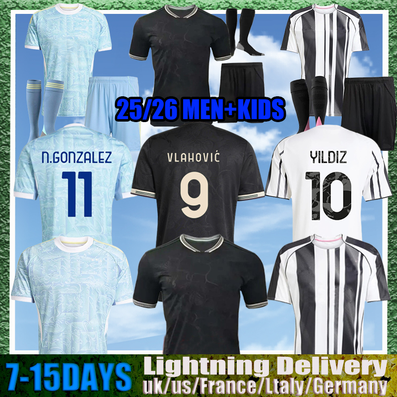 Juve 25 26 Soccer Jerseys Fans Player Home Away Yildiz Vlahovic F.CONCEICAO DOUGLAS LUIZ Thuram N.GONZALEZ Gatti Kalulu Football Shirt Men Kids kit Kits Unifor S-4XL