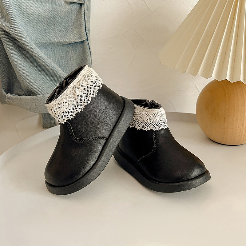 Autumn and winter baby walking shoes, wool lined short boots, cotton boots, Korean style baby girl leather boots, designer shoes for small leather sho