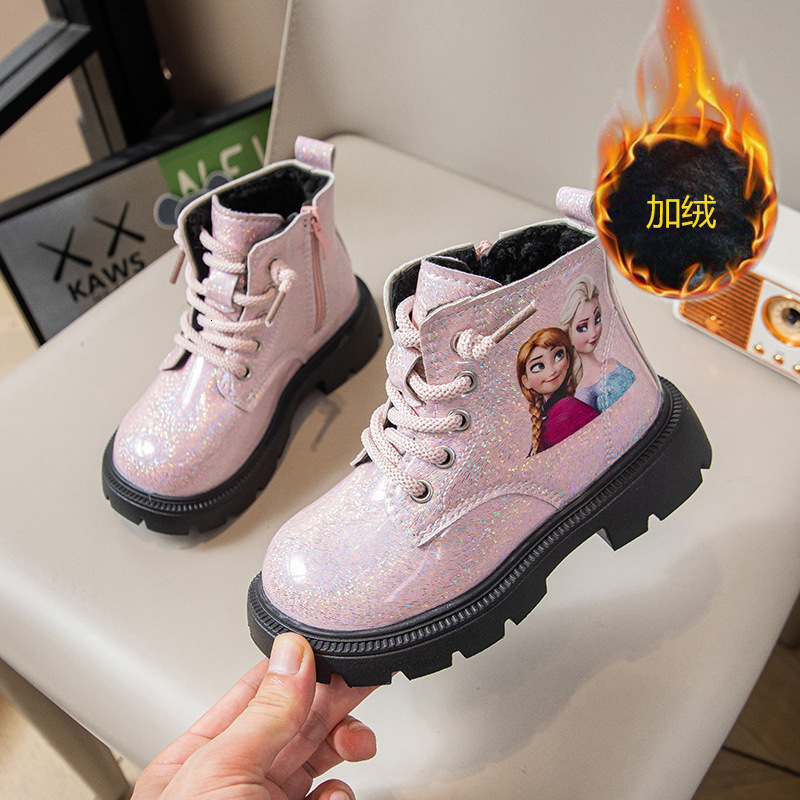 Autumn and winter girls' wool lined Martin boots, trendy princess boots, children's leather boots, non slip soft soled short boots, designer