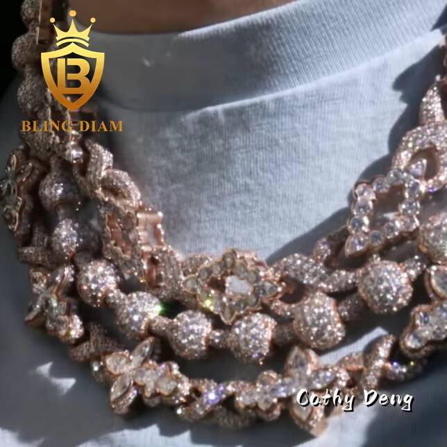 New Arrival Hip Hop Jewelry VVS Moissanite Cuban Link Chain Cross Design Moissanite Ice Out Cuban Chain Pass Diamond test