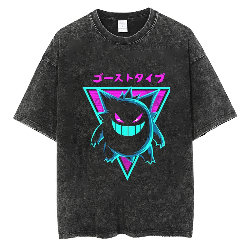 European & American Washed Vintage Short-Sleeve T-Shirt Anime Haunter American High-Street Top - TT8226
