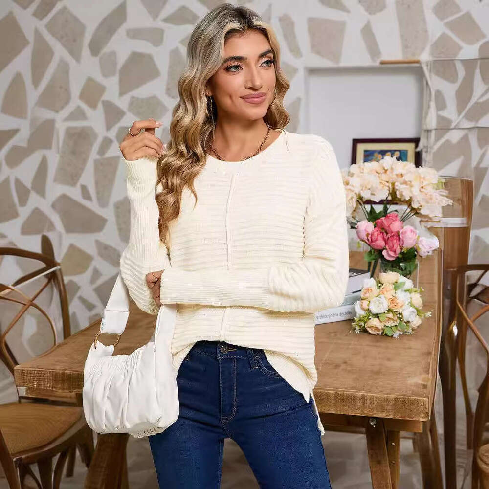 Autumn Solid Color Twisted Sweater Women's Fashion American Style Round Neck Long Sleeve Pullover Knitwear