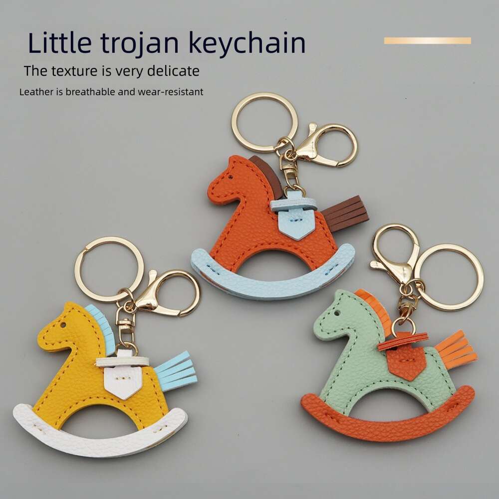 Hot-Selling Leather Rocking Accessory Pendant Bag Charm Cartoon Little Wooden Horse Keychain