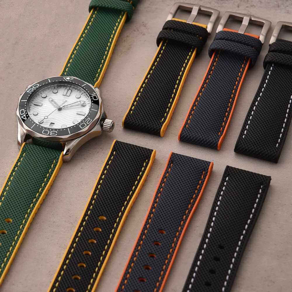band 20mm 22mm 24 Sailcloth Nylon FKM Rubber Bottom WATCH StrAP Waterproof Wrist Band AccESSories W250928