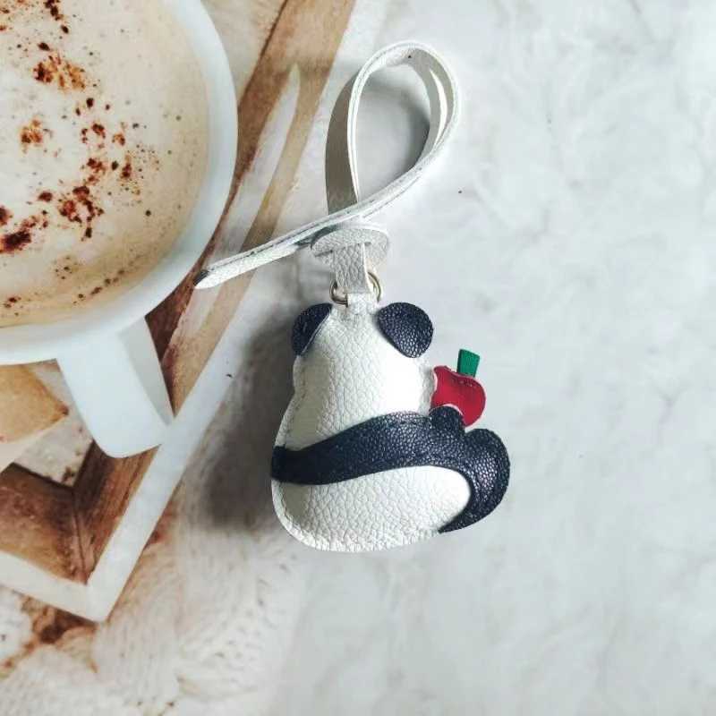 Luxury Handmade Sheepskin Leather Bag Charm Panda Leather Bags Pendant Personalized Creative Car Keychain Birthday Bag Accessories Y250929as