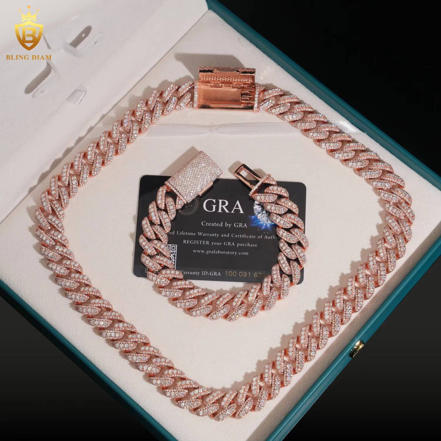 Hot Sale Rapper Jewelry 925 Sterling Silver Rose Gold Iced Out 13mm 15mm 18mm 22mm Moissanite Cuban Link Chain Necklace