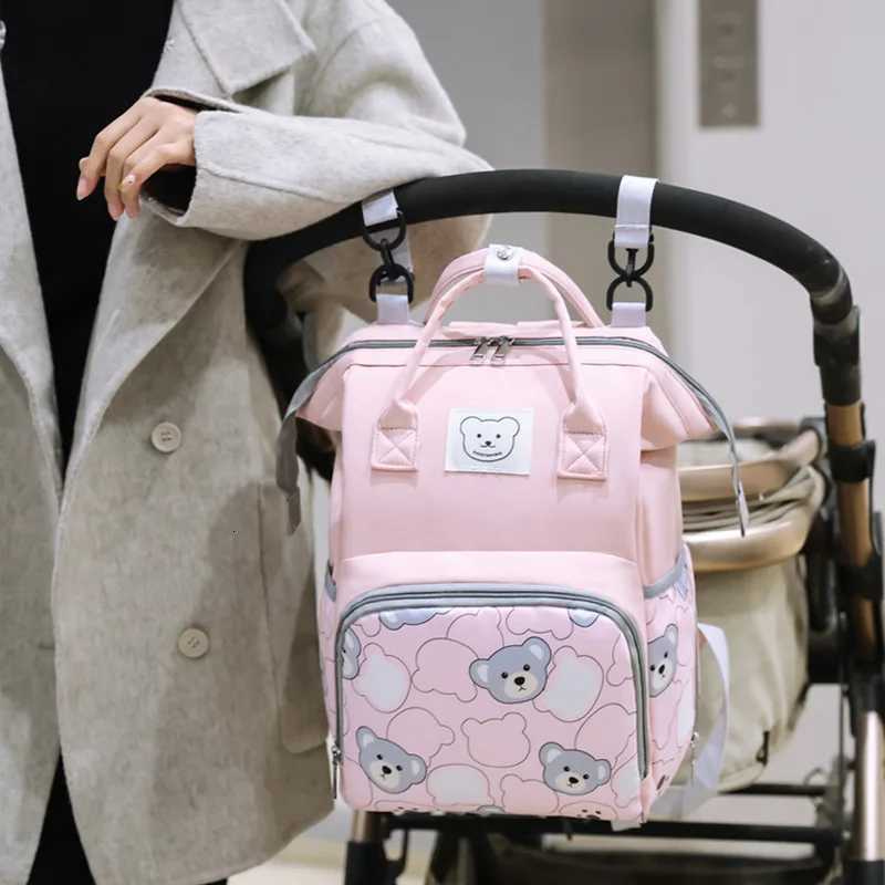 Baby Nappy Bag Mommy Materni Backpack Baby Diaper Bag For Stroller Fashion Printed Bear Large Capaci Waterproof Diaper BagXJ250928