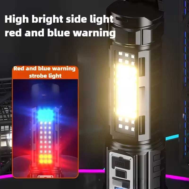 Super Big Flashlight USB Rechargeable Most Strong LED Tactical Torch Light Long Range Digital Power Display Builtin Battery D250928