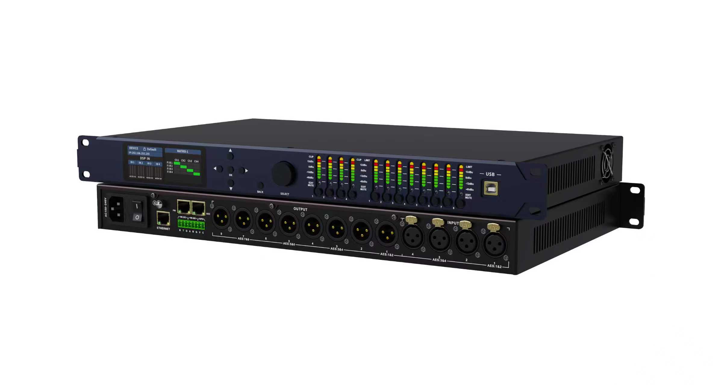 Stage Lighting Accessories 4 - Input 8 - Output DSP Digital Audio Processor for Speakers, with LCD Display and Multiple Connectivity Options JQ0003