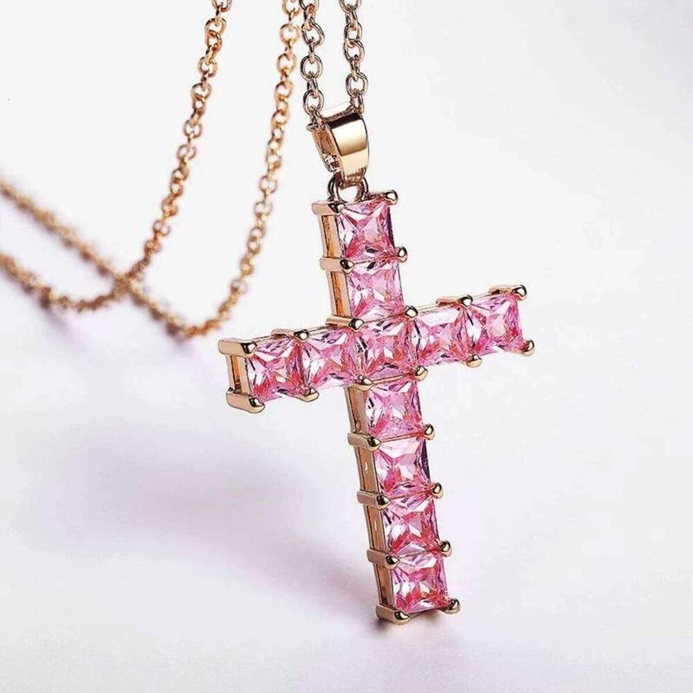 Fashion Crystal Jesus Cross Pendant Men Women Gold Multi Color Punk Hip Hop Catholic Amulet Necklace Female Jewelry