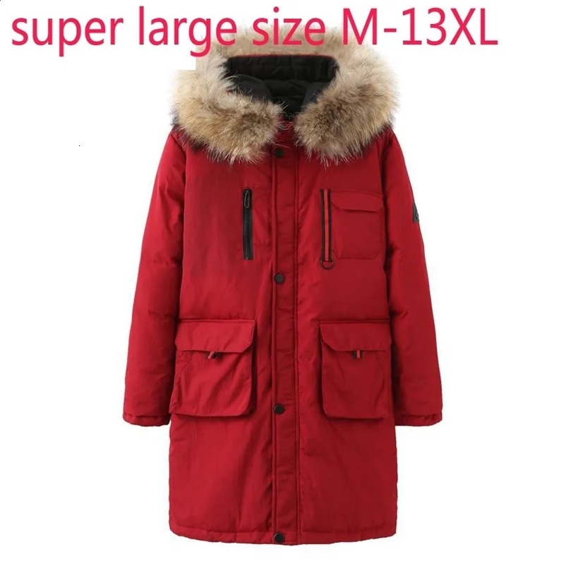 Fashion High Quality Men Long Down Jacket Super Large Fur Collar Thick X-long Loose Casual Plus Size M-10XL 11XL 12XL 13XL 240909